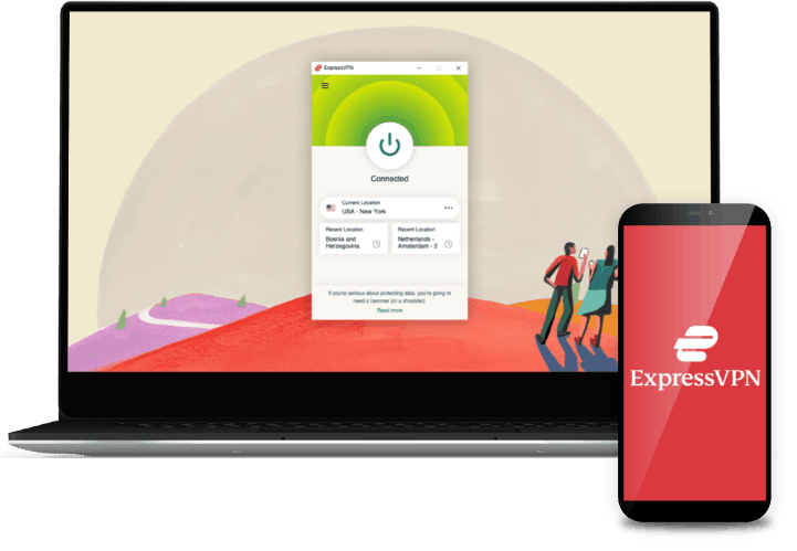 ExpressVPN app interface showing fast one-click connection dashboard