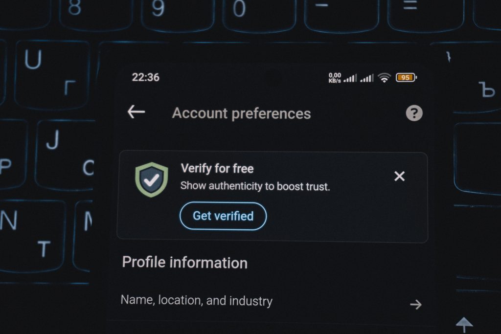Smartphone screen showing account security and privacy settings options